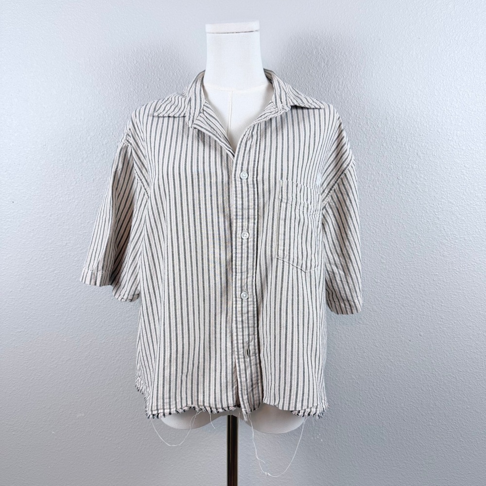 Urban Outfitters Striped Short Sleeve Button Down Cropped Oversized Shirt Small
